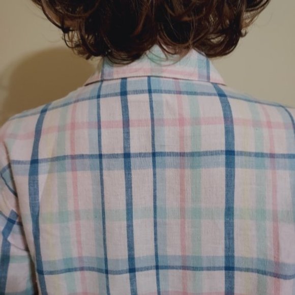 NAPA VALLEY PASTEL PINK BLUE MULTI PLAID STRIPE BUTTON UP BLOUSE SIZE MP - Picture 6 of 7